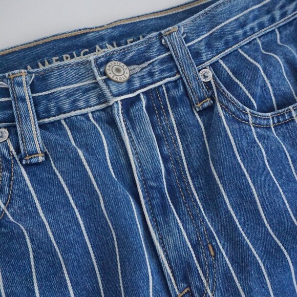 American Eagle Blue White Stripe Straight Tapered Mom Denim Blue Jeans 2 - Picture 8 of 14